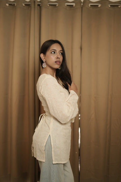 Saanjh chikankari off white corset Kurti