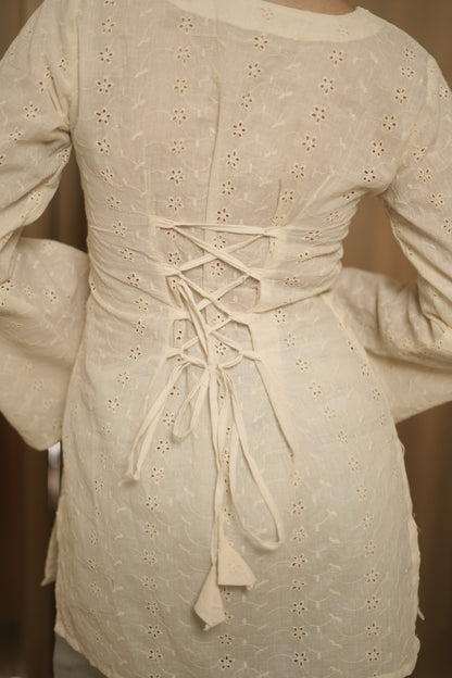 Saanjh chikankari off white corset Kurti